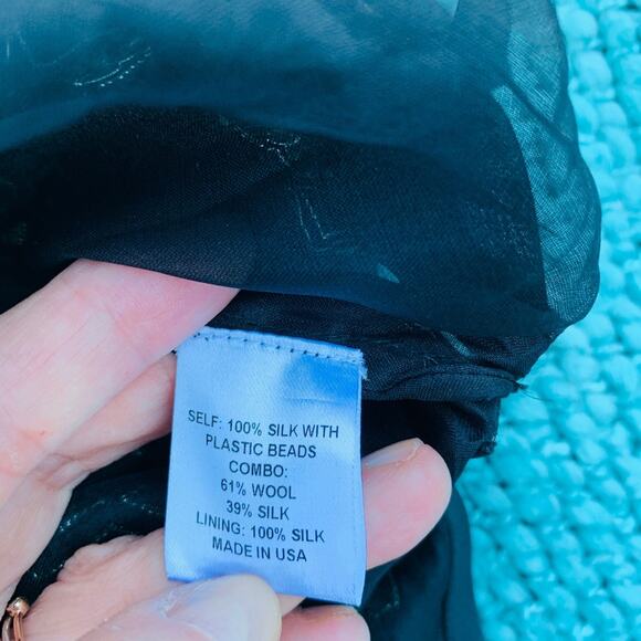 BLACK SILK BEADED MEDALLION PENCIL SKIRT KORA RAE 2 - Picture 5 of 8